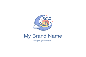 Dreamy Baby on Moon Logo with Stars and Hearts for Sleep Products, Nightcare Brands, and Baby Blogs
